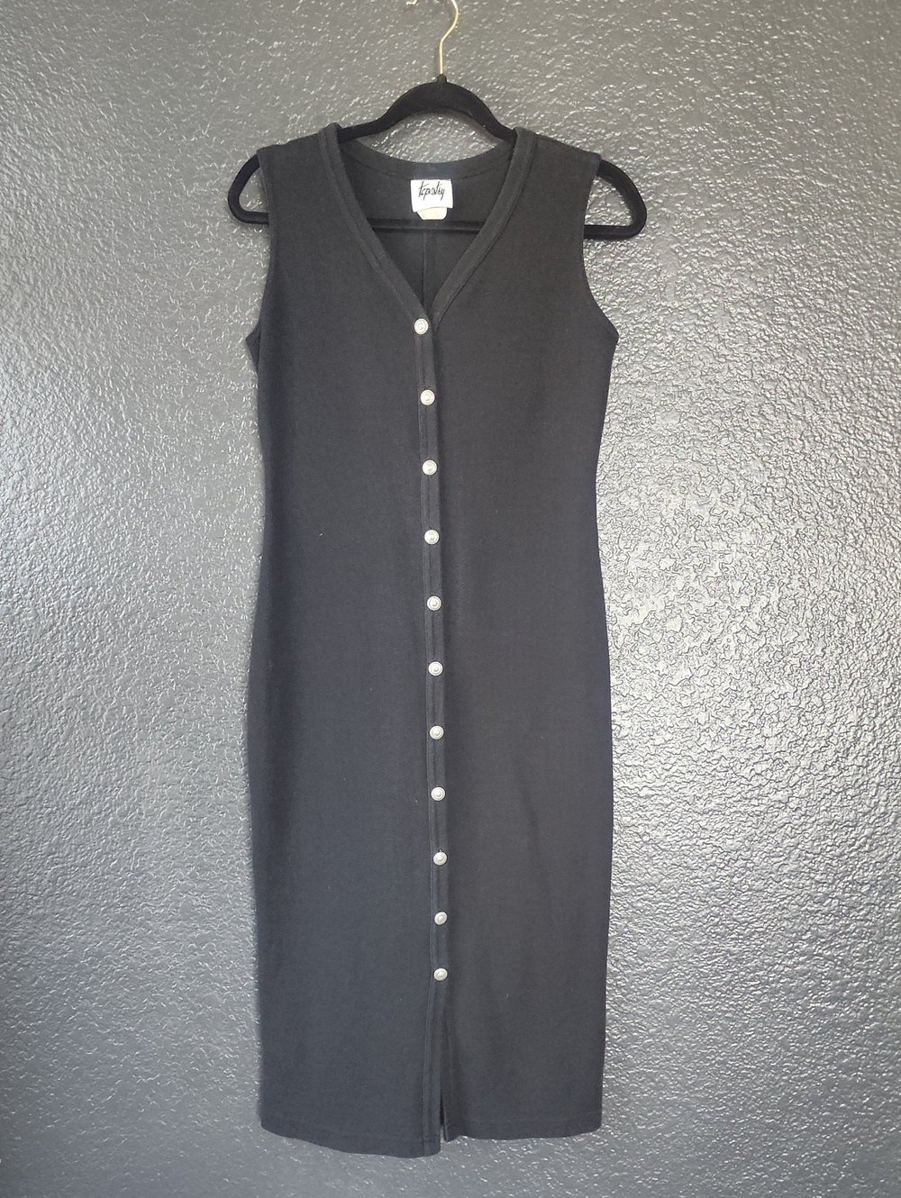 Kataleya Black Sleeveless Button-Front Midi Dress